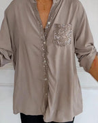 Nina | Casual top med pailletindsats og knapper