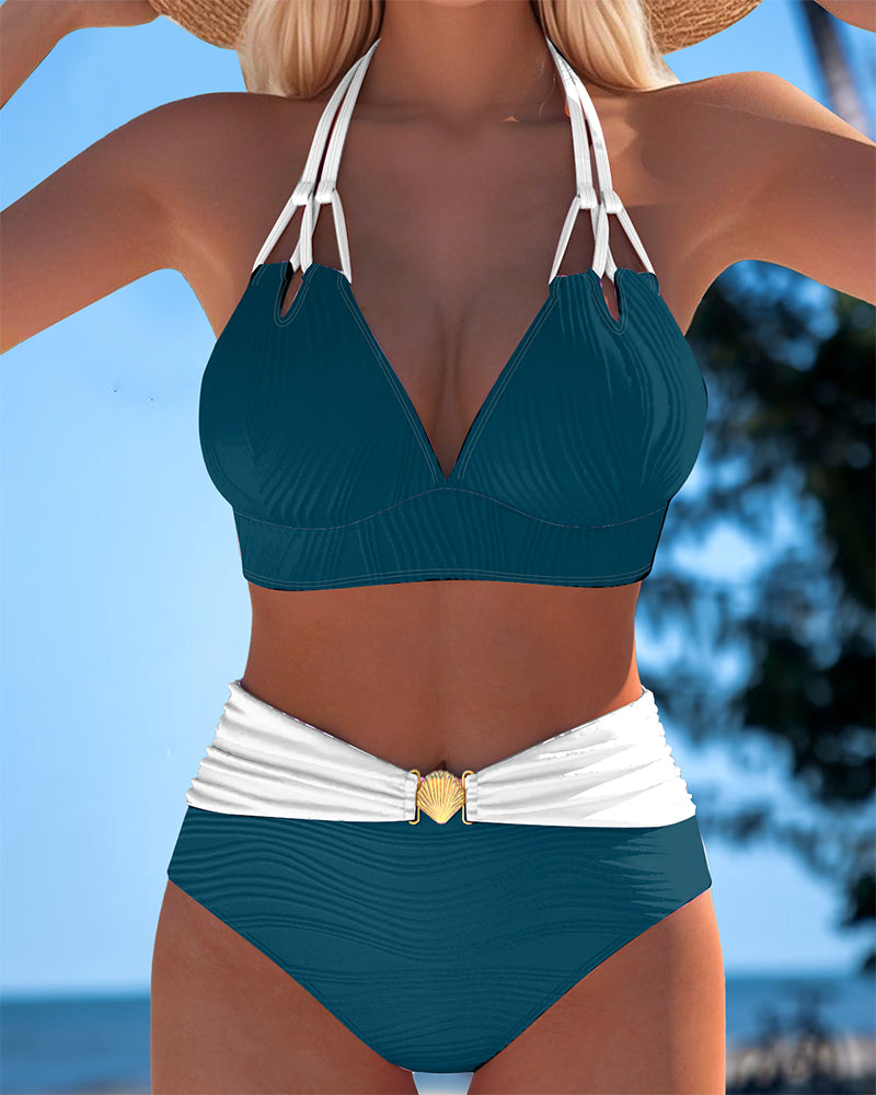 Bikini med høj talje og dobbelt bånd