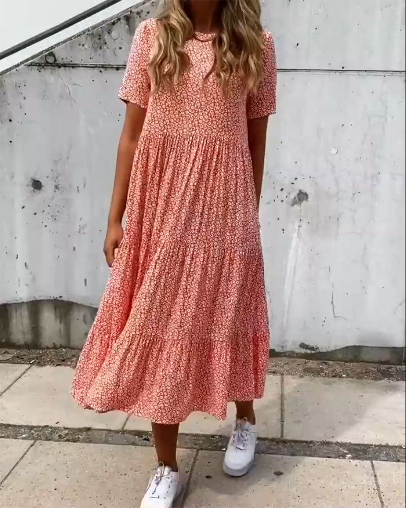 Anna | Kortærmet kjole med blomsterprint