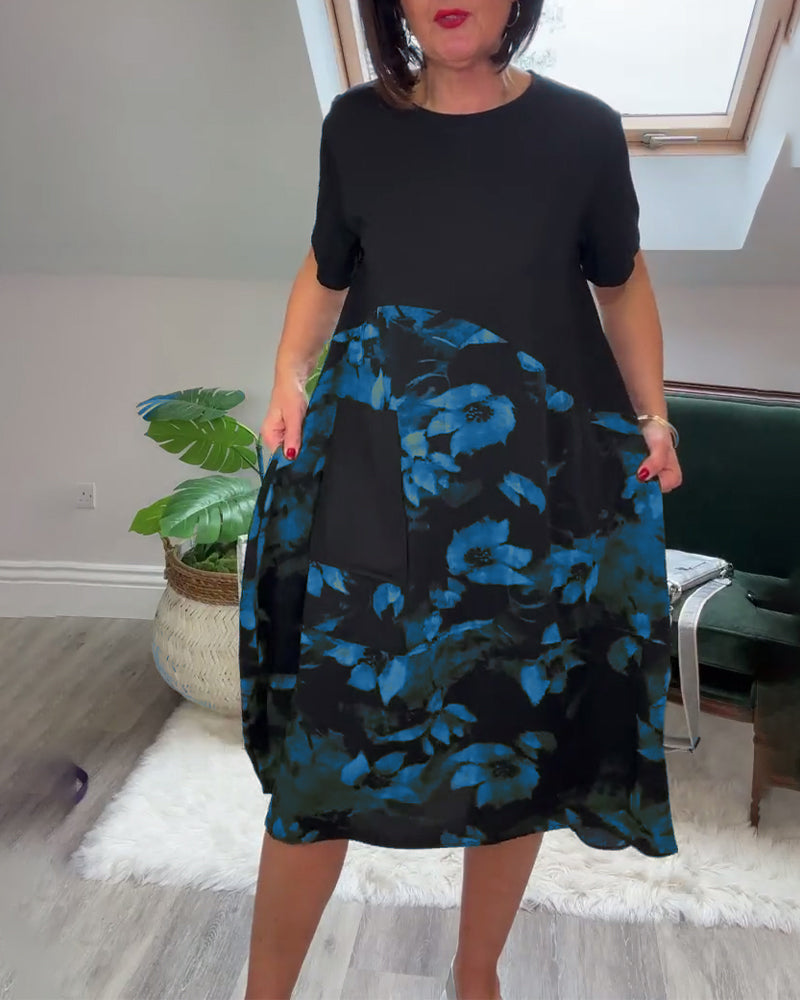 Patchworkkjole med Rund Hals og Blomsterprint