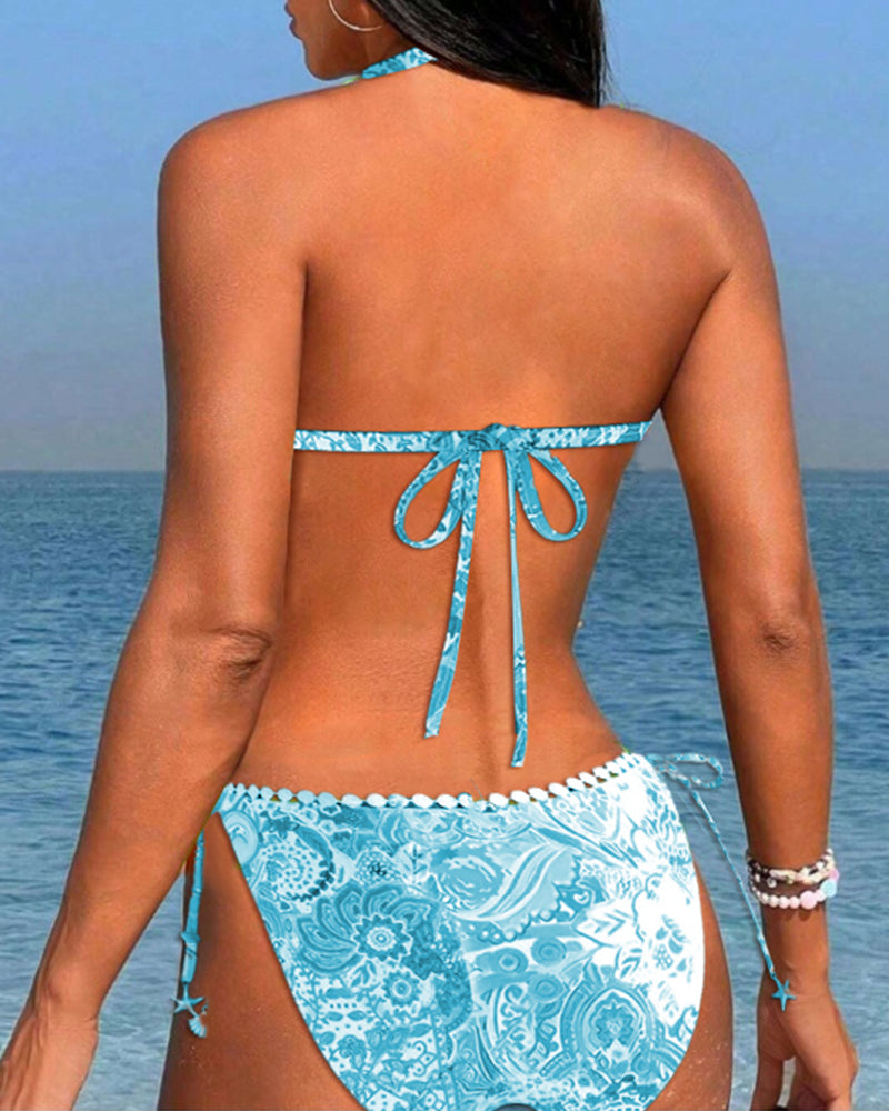 Ilse | Farverig Patchwork blondehalterbikini