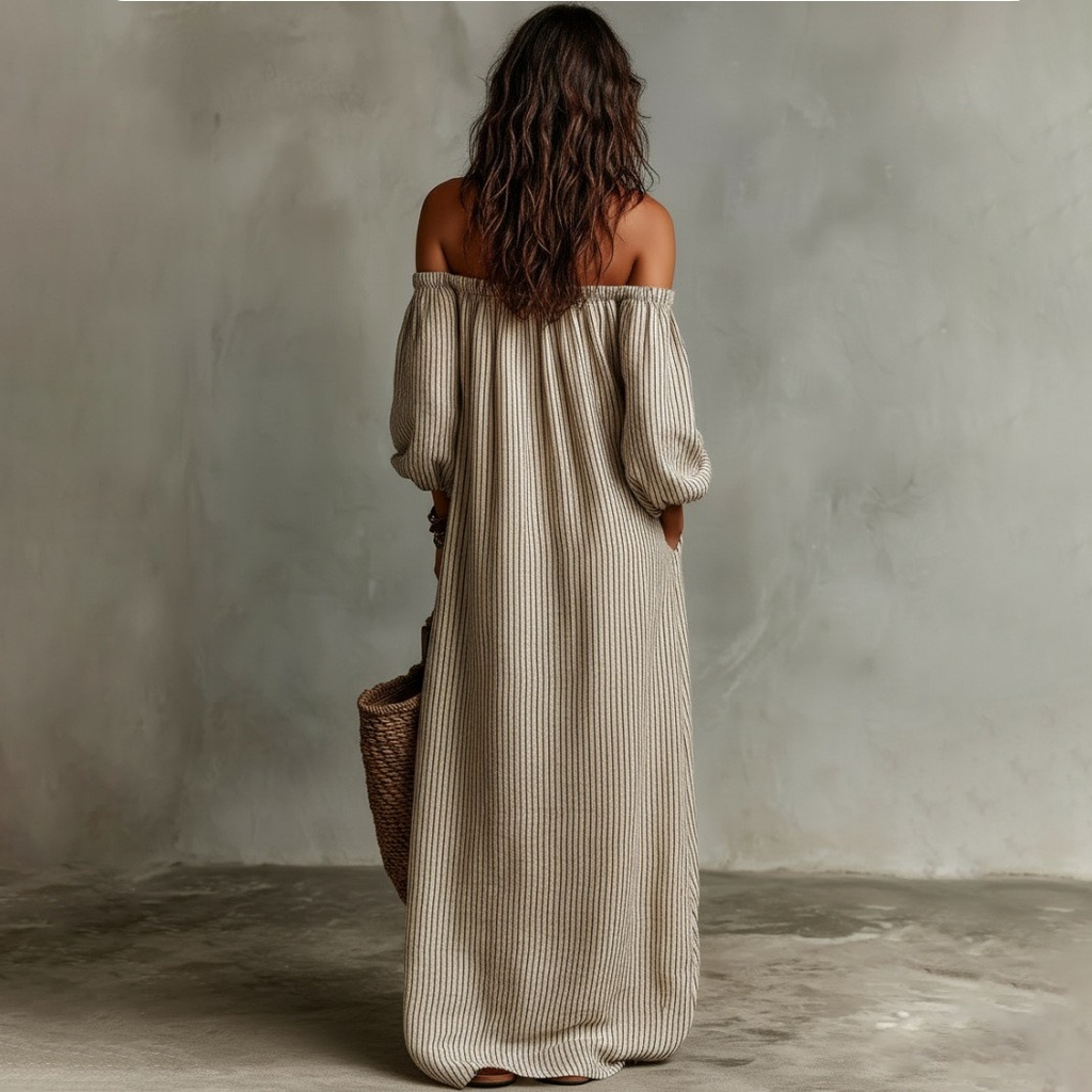 Bella | Boho Maxikjole med Bare Skuldre