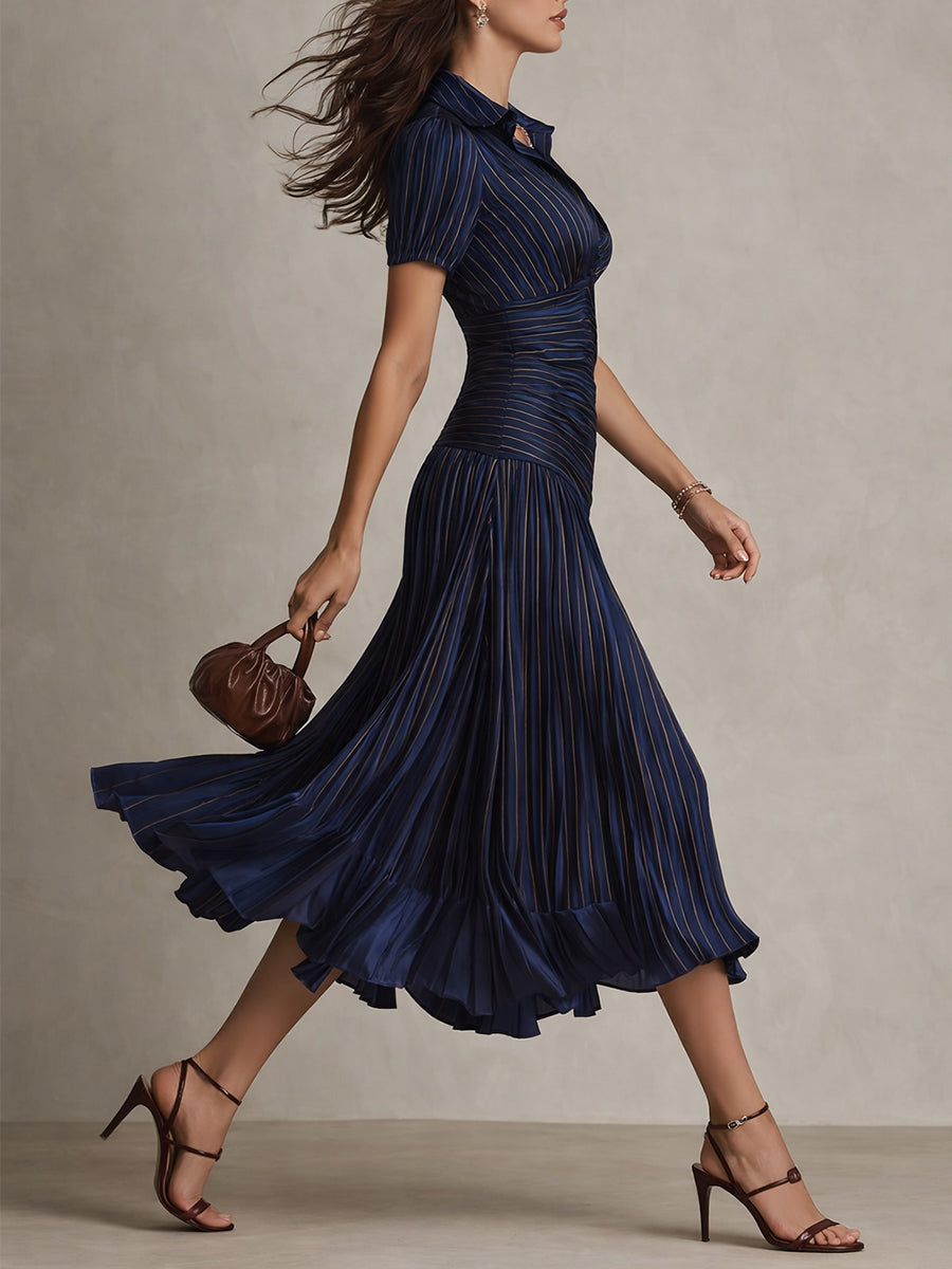 Adriana ∙ Retro stribet satin-midikjole