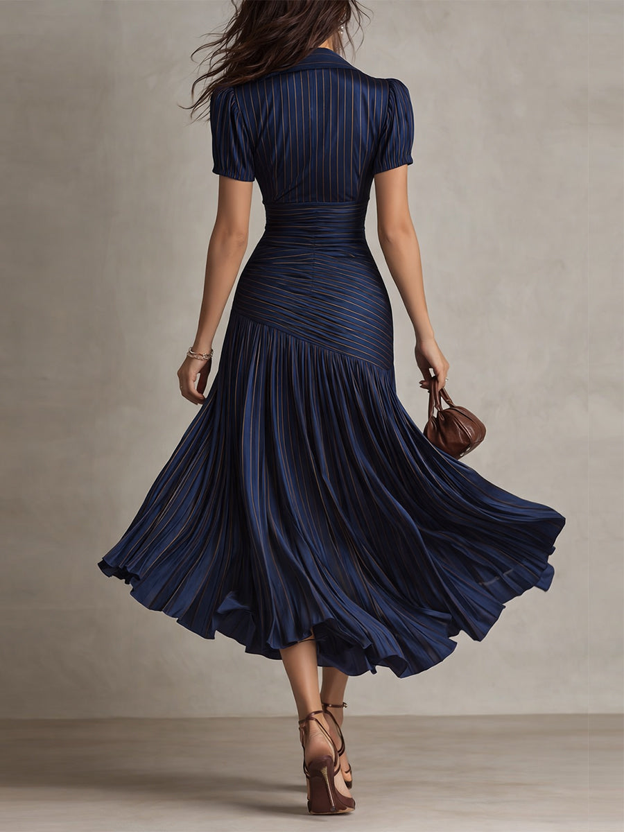 Adriana ∙ Retro stribet satin-midikjole