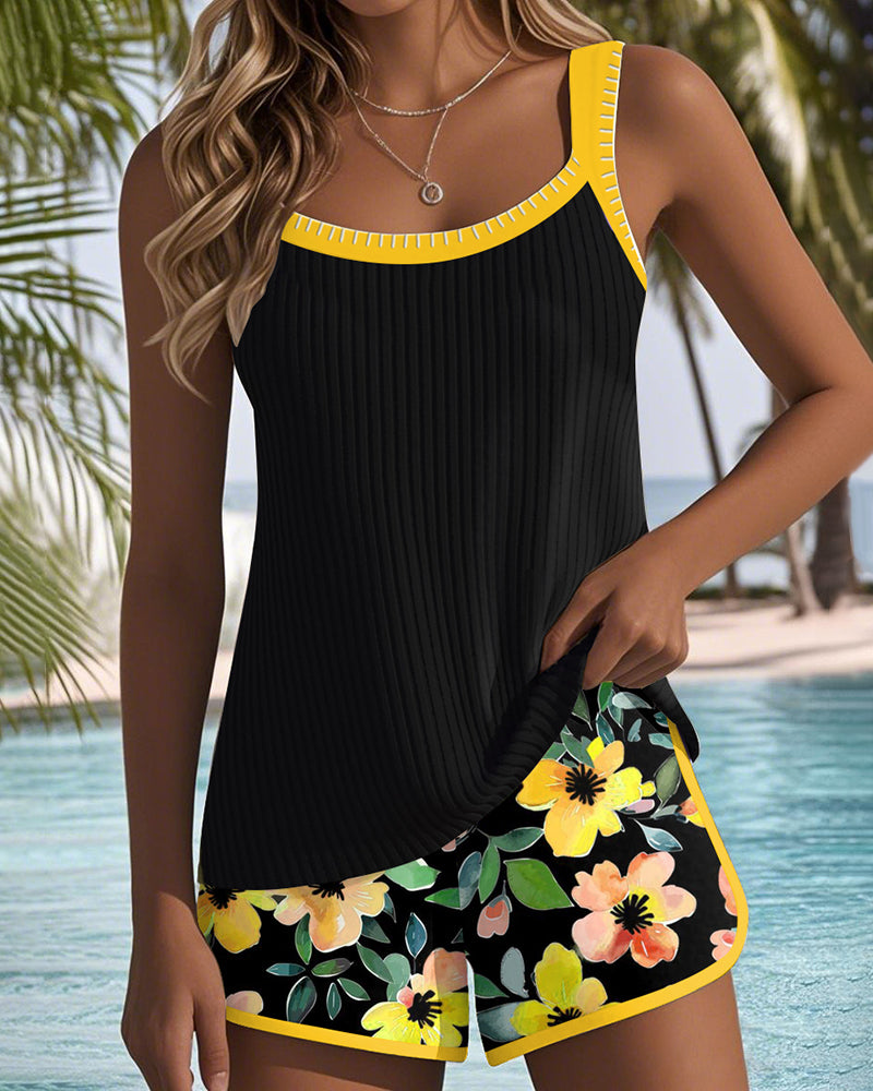 Anouk | Elegant tankini-sæt med shorts i blomstermønster