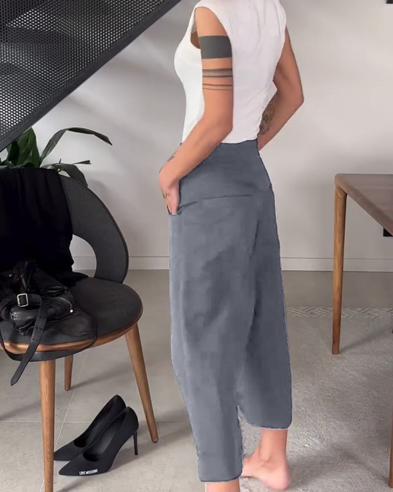 Femke | Ensfarvede Asymmetriske Casual Bukser