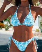 Ilse | Farverig Patchwork blondehalterbikini