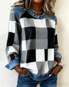 Huis Van Loon | Sweater med rombe-patchwork og kontrastfarve