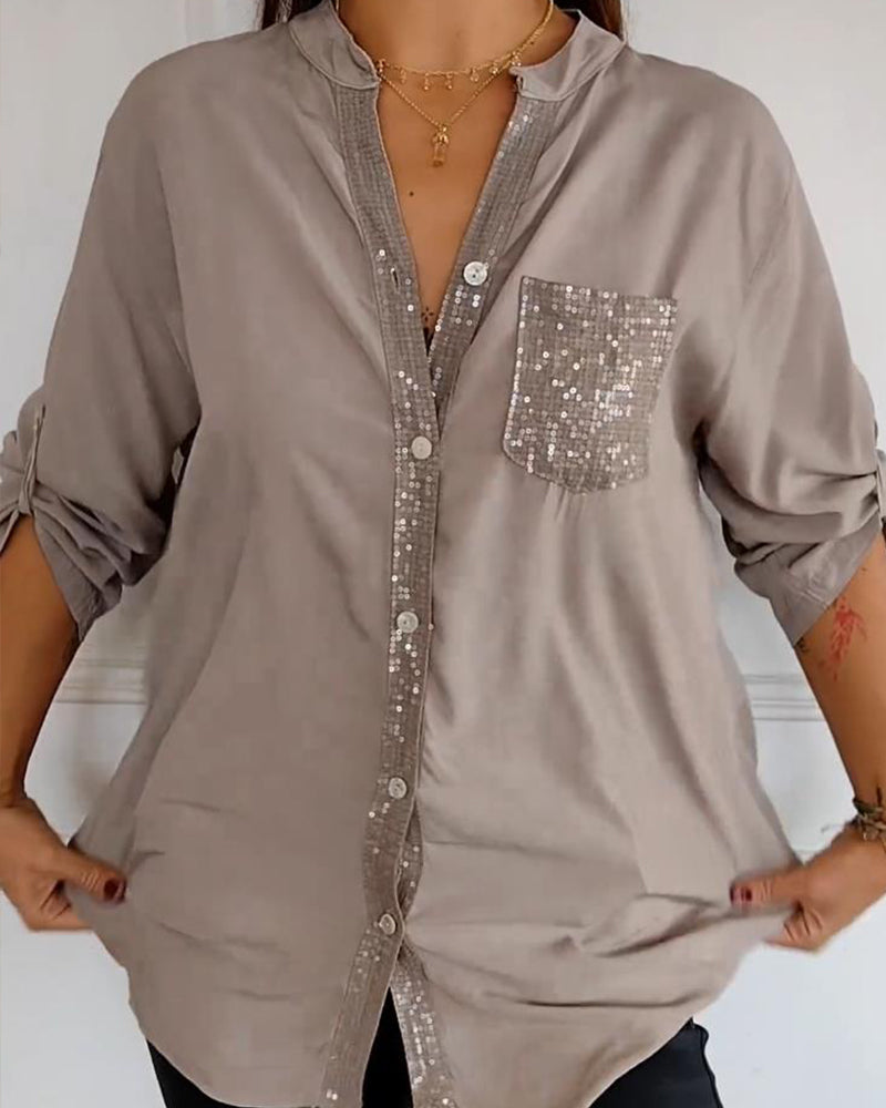 Nina | Casual top med pailletindsats og knapper
