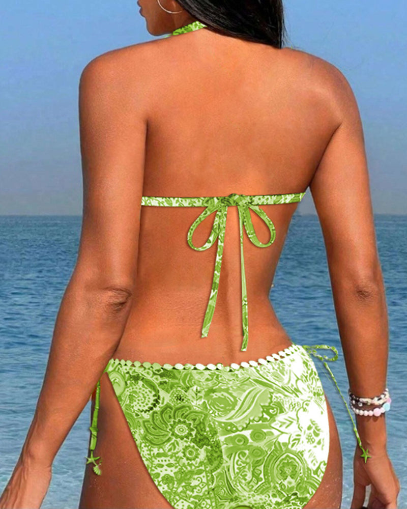 Ilse | Farverig Patchwork blondehalterbikini