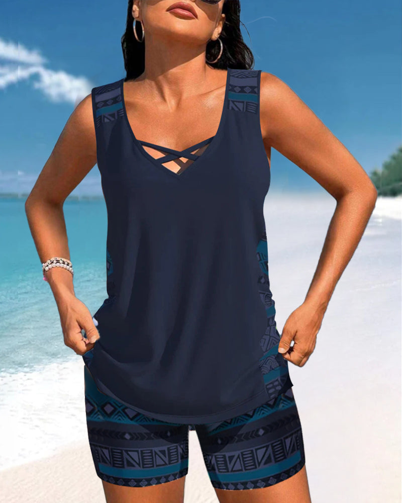 Márcia - tankini med geometrisk print