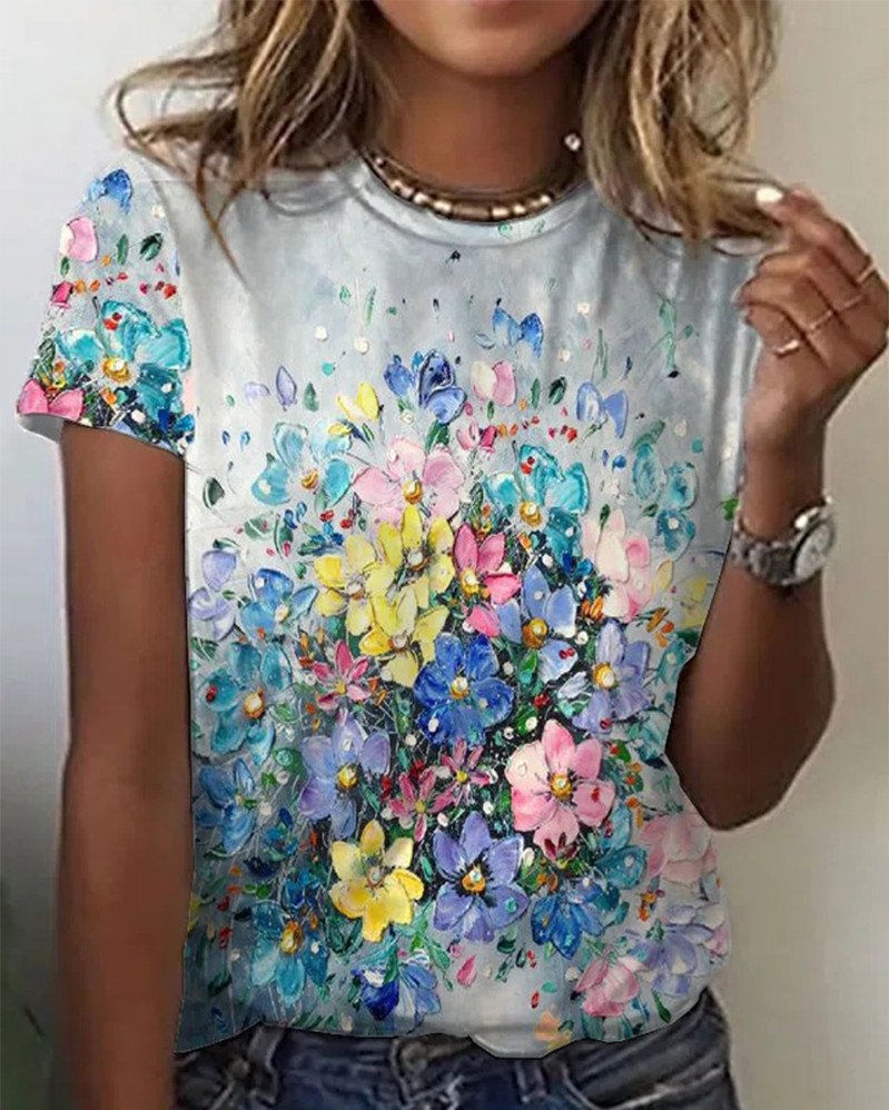 Enkel T-shirt med rund halsudskæring og print