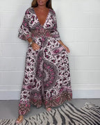 Sophie | Trykt Jumpsuit med Dyb V-hals