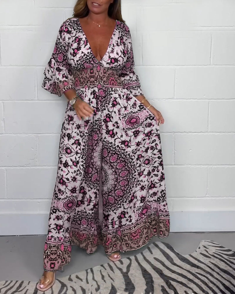 Sophie | Trykt Jumpsuit med Dyb V-hals