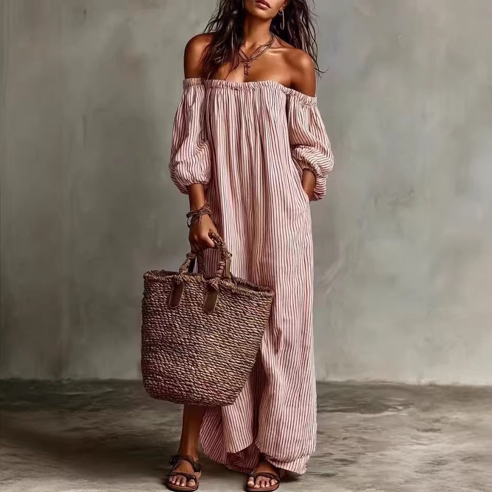 Bella | Boho Maxikjole med Bare Skuldre