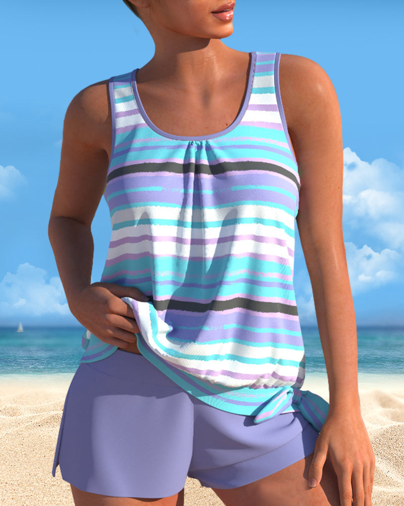 Tankini med U-halsudskæring og stribet design