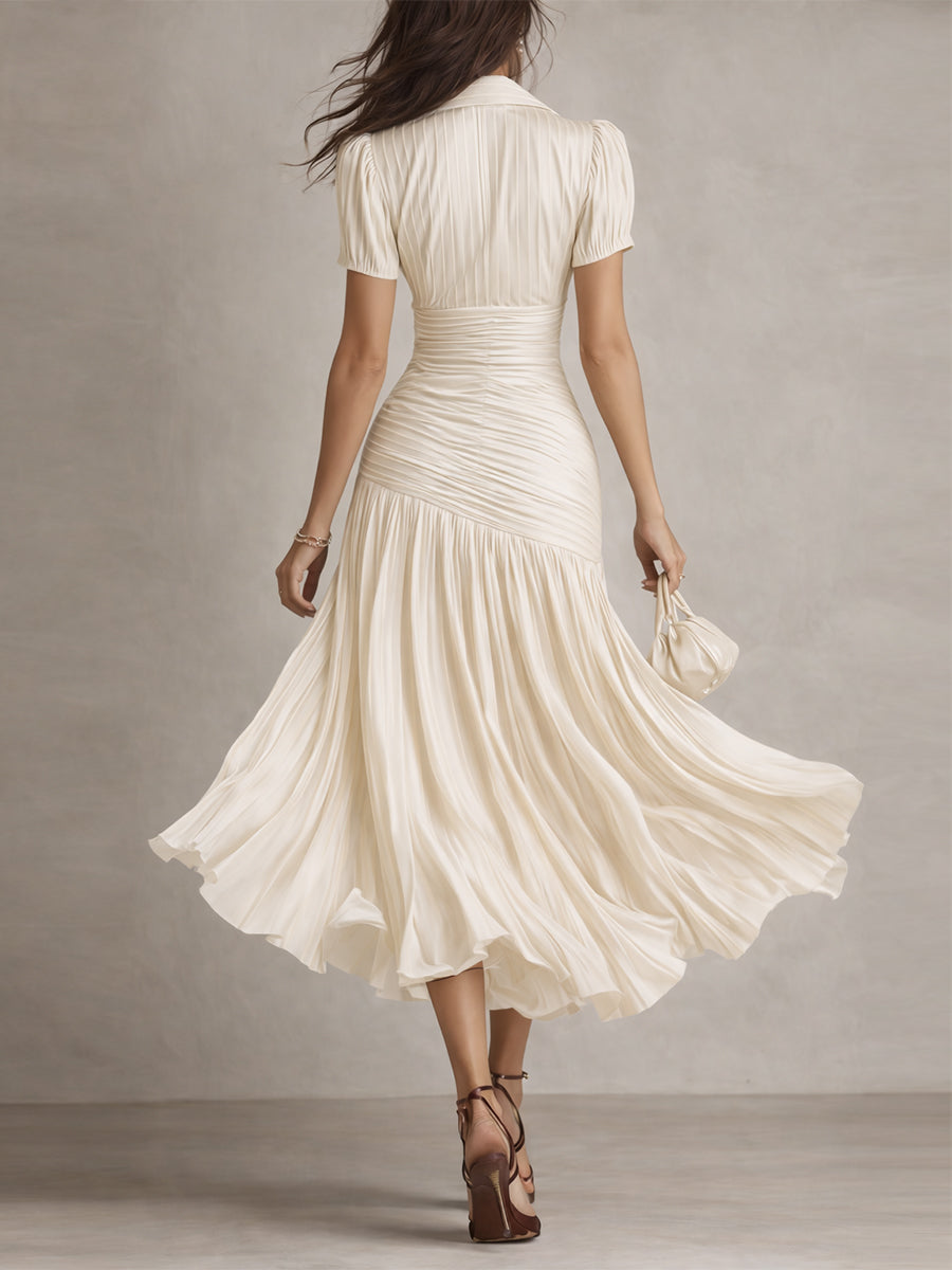 Adriana ∙ Retro stribet satin-midikjole