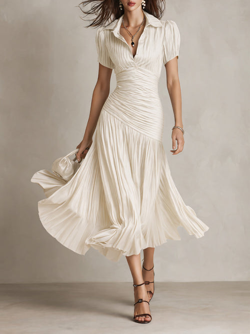 Adriana ∙ Retro stribet satin-midikjole