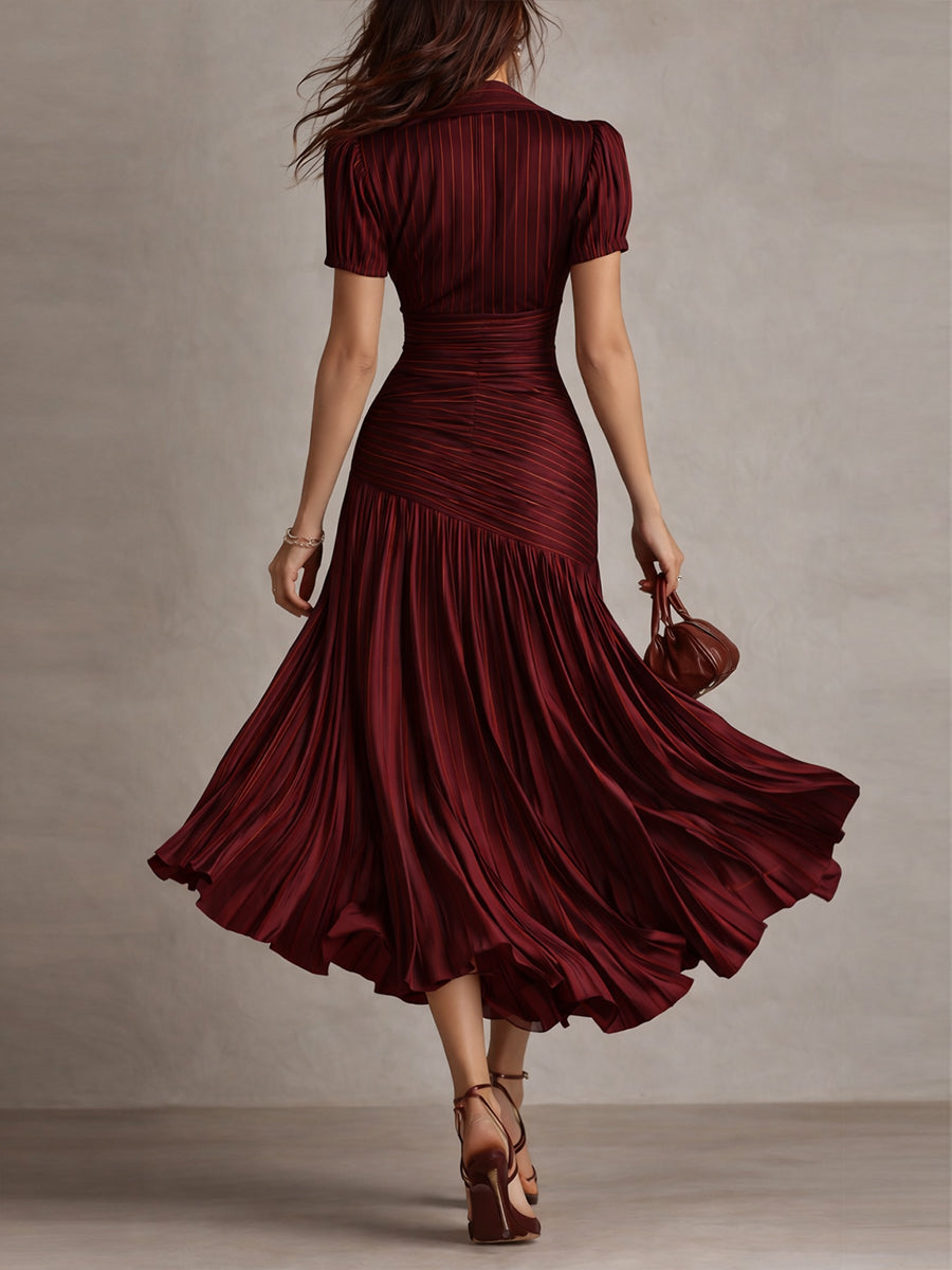 Adriana ∙ Retro stribet satin-midikjole