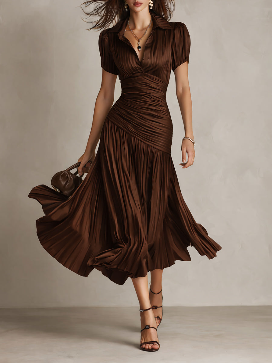 Adriana ∙ Retro stribet satin-midikjole