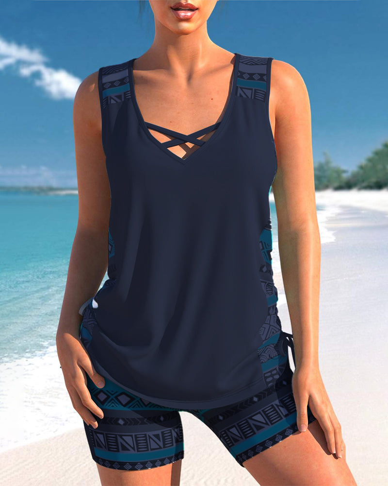 Márcia - tankini med geometrisk print