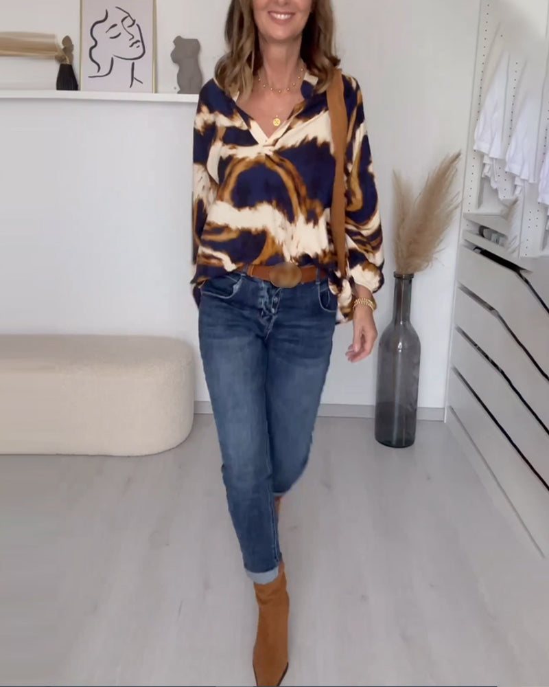 Sanne | Trykt Casual Top med V-hals