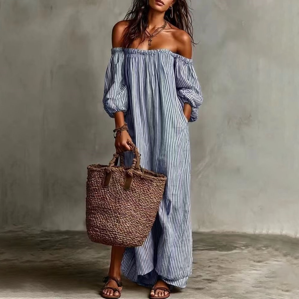 Bella | Boho Maxikjole med Bare Skuldre