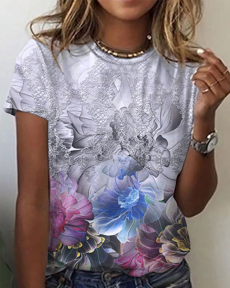Enkel T-shirt med rund halsudskæring og print
