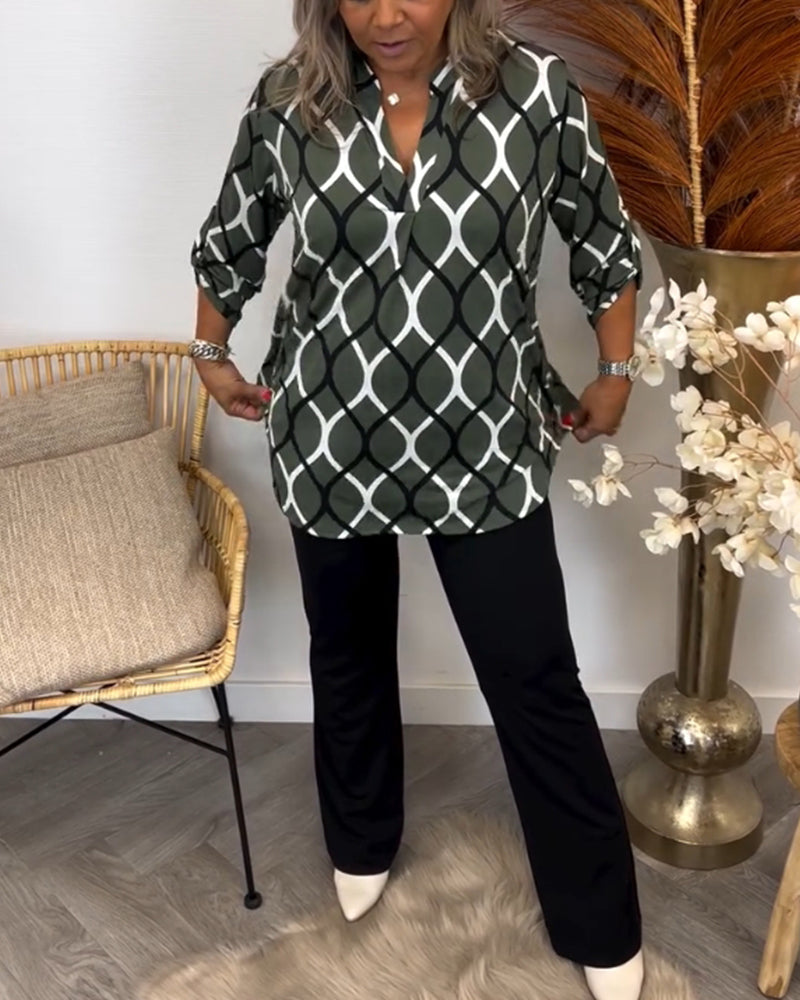 Casual langærmet bluse med print