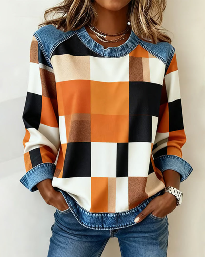 Huis Van Loon | Sweater med rombe-patchwork og kontrastfarve