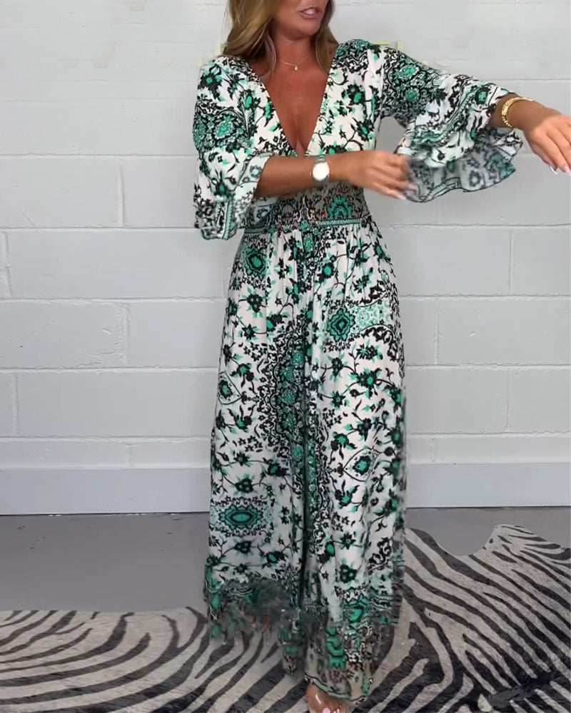 Sophie | Trykt Jumpsuit med Dyb V-hals