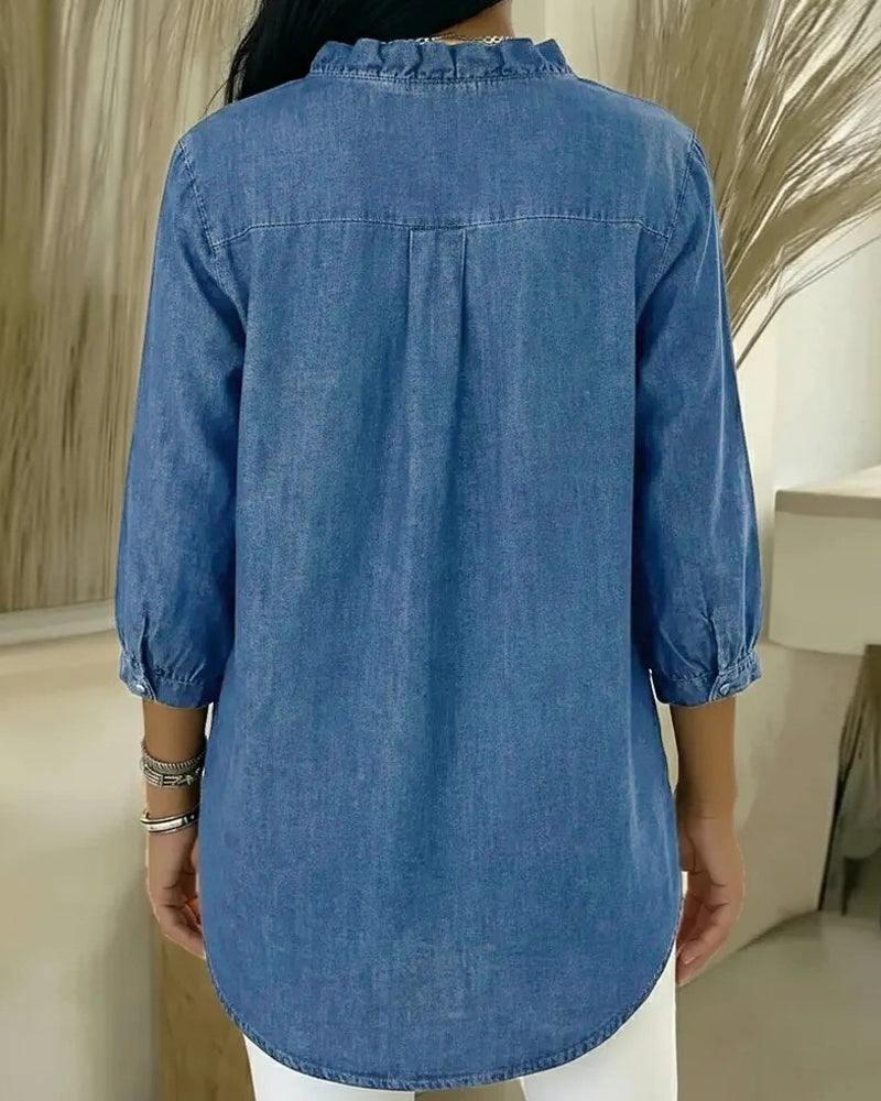 Elvaria™ – Elegant Bluse med Flæsedetaljer