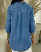 Elvaria™ – Elegant Bluse med Flæsedetaljer