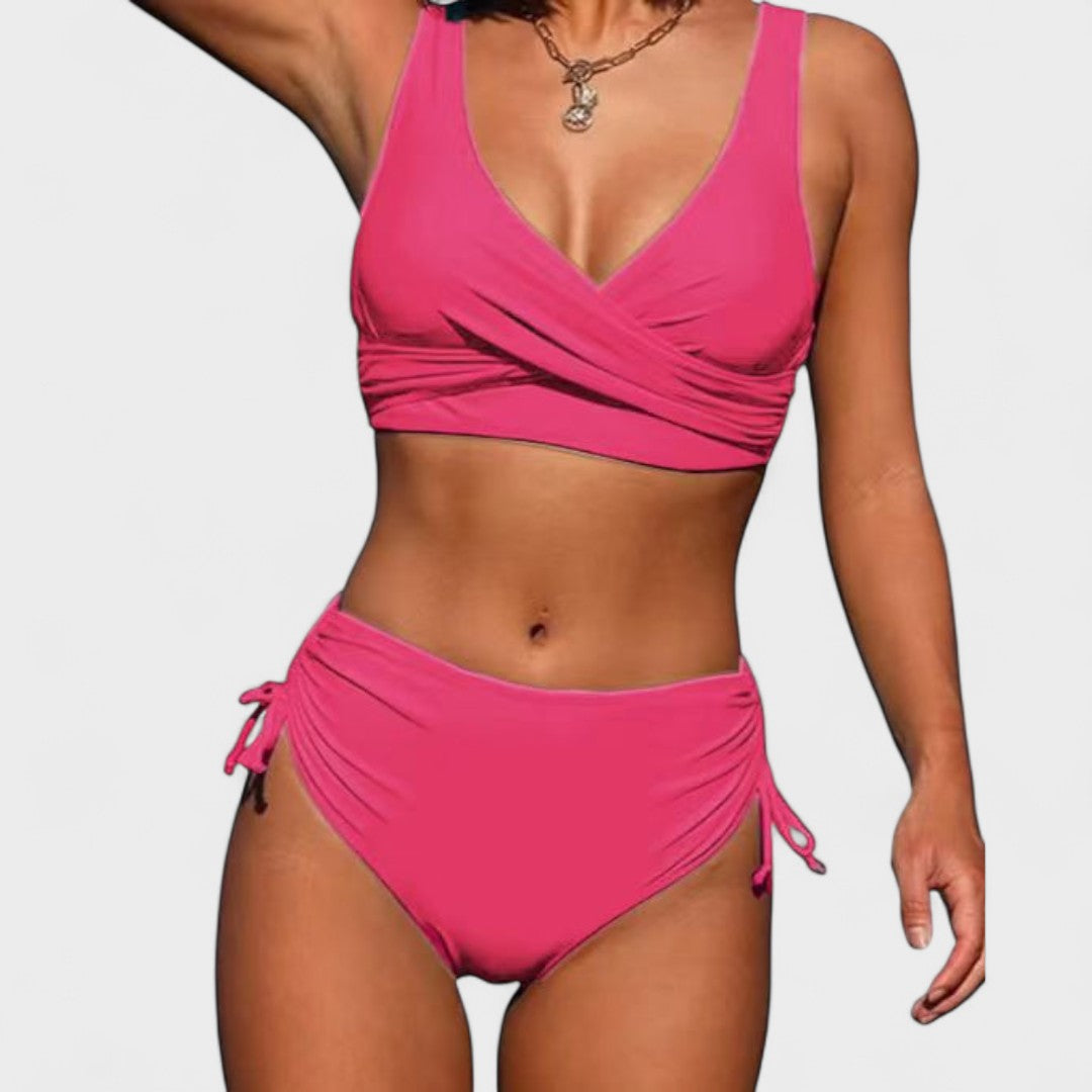 Helena - Bikini med høj talje og bikinitop med krydsede stropper