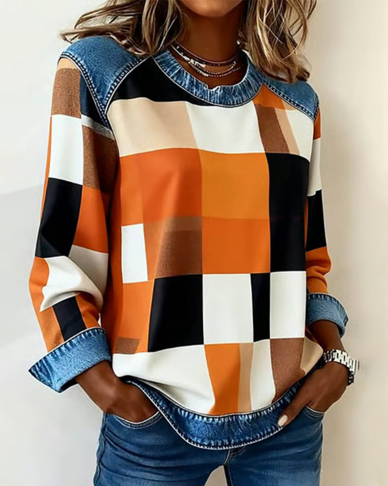 Huis Van Loon | Sweater med rombe-patchwork og kontrastfarve