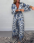 Sophie | Trykt Jumpsuit med Dyb V-hals
