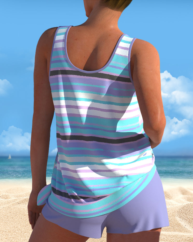 Tankini med U-halsudskæring og stribet design