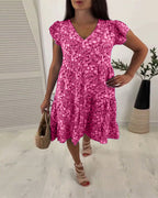 Anouk | Midi-kjole med V-hals og blomstrede ærmer