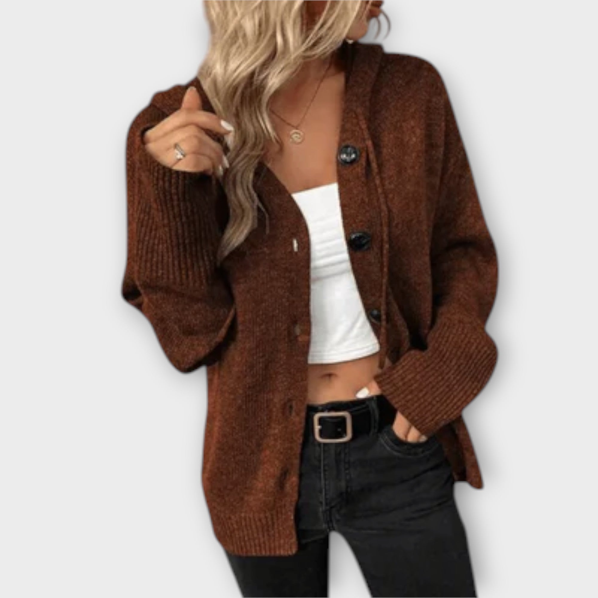 Berta™ - Elegant strikcardigan med knapper