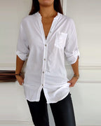 Nina | Casual top med pailletindsats og knapper