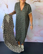 Fleur | V-hals kjole med leopardprint