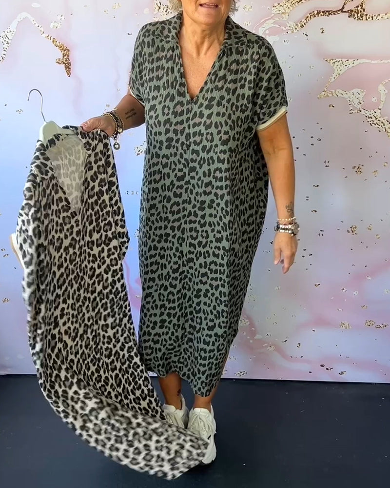 Fleur | V-hals kjole med leopardprint