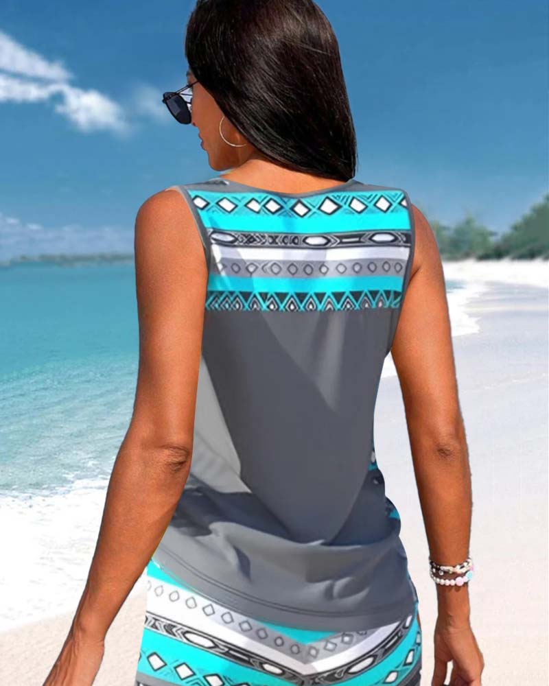 Márcia - tankini med geometrisk print