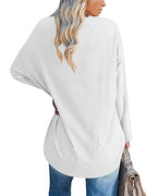 Ensfarvet langærmet T-shirt med V-hals