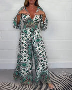 Sophie | Trykt Jumpsuit med Dyb V-hals