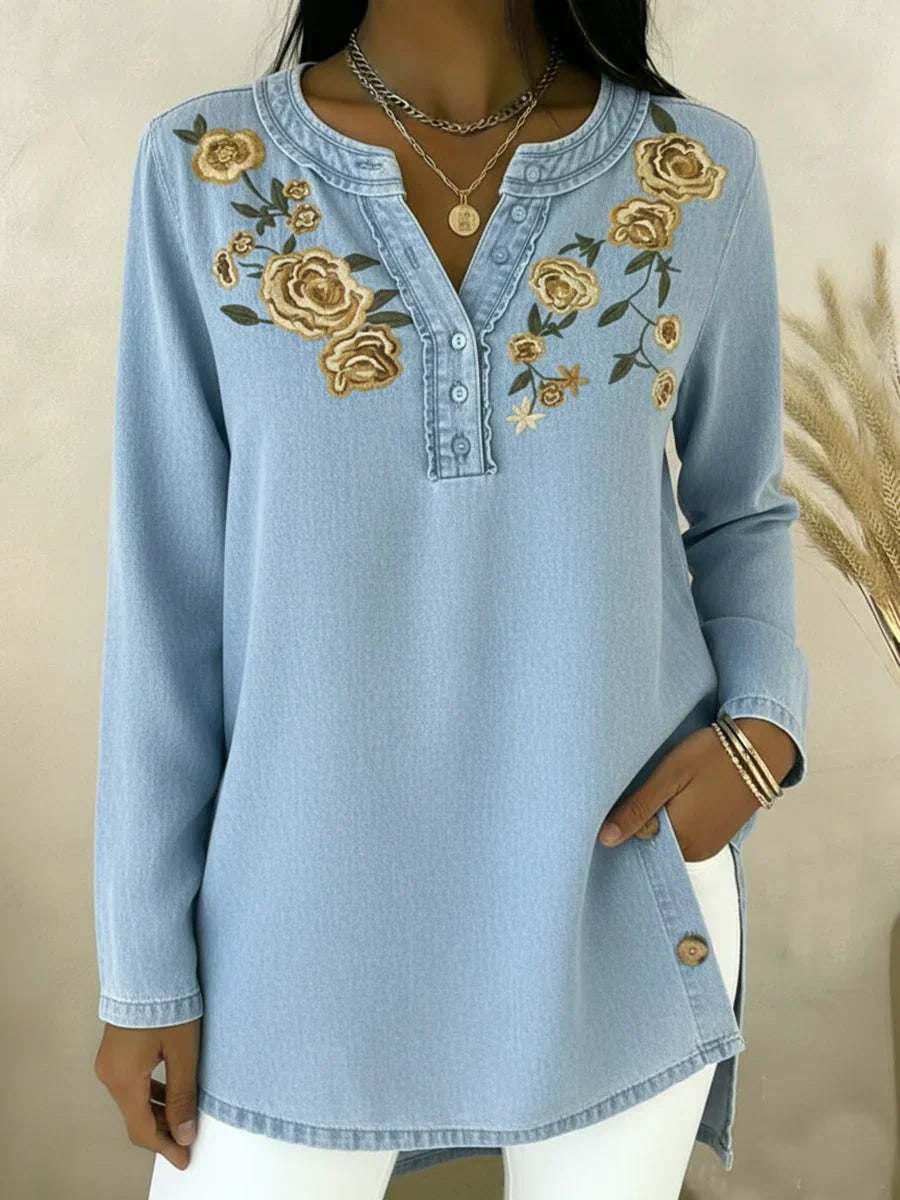 Seyla™ – Denimskjorte med blomstermønster