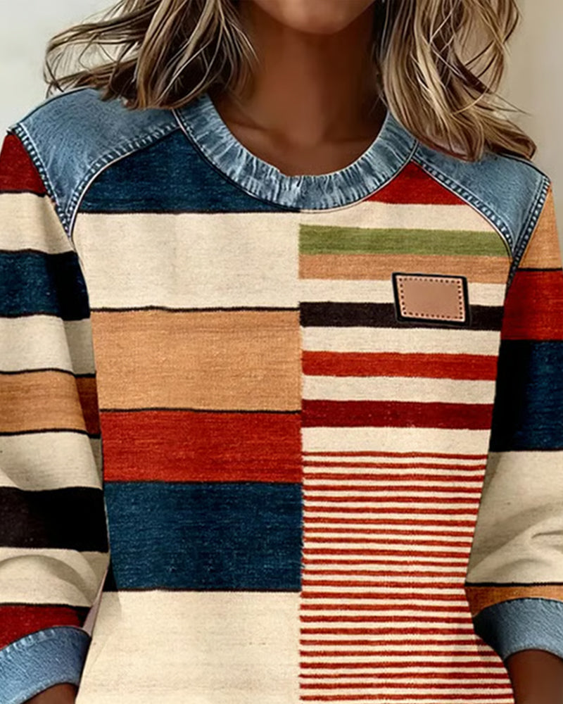 Laluna® | Farverig Stribet Sweater med Rund Hals