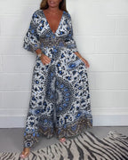 Sophie | Trykt Jumpsuit med Dyb V-hals