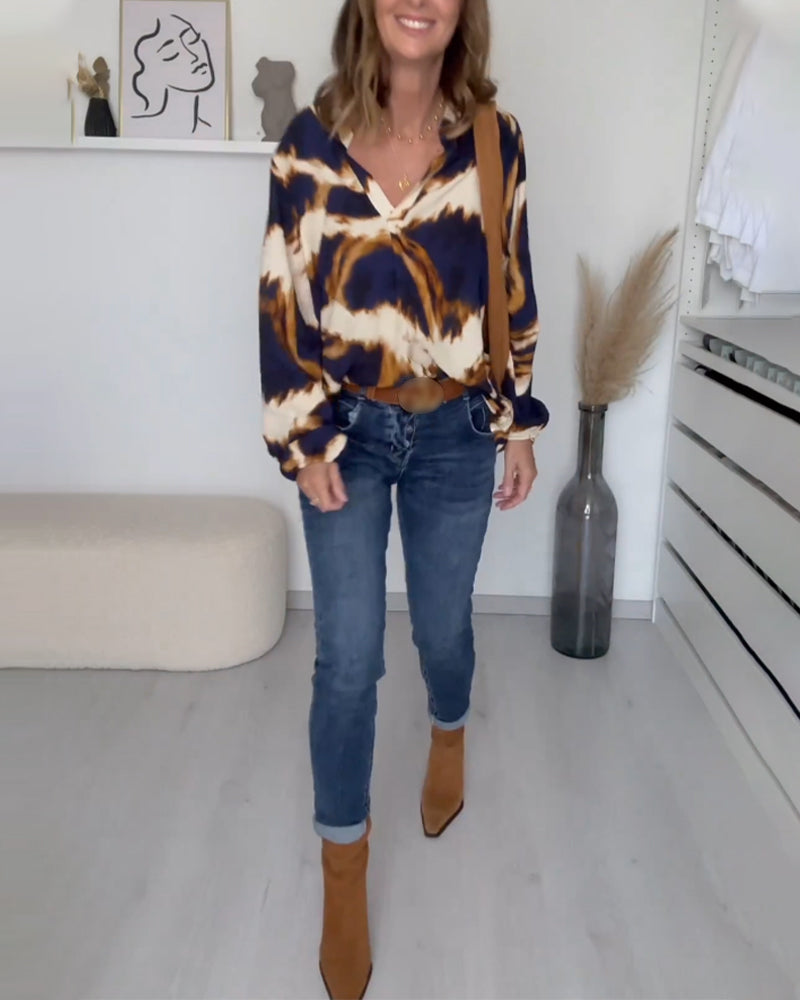 Sanne | Trykt Casual Top med V-hals