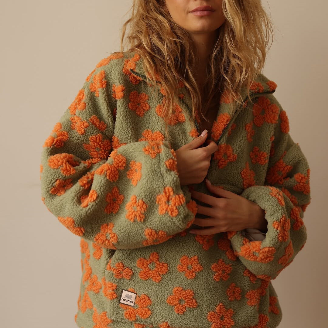 Marloes | Fleecetrøje med blomsterprint
